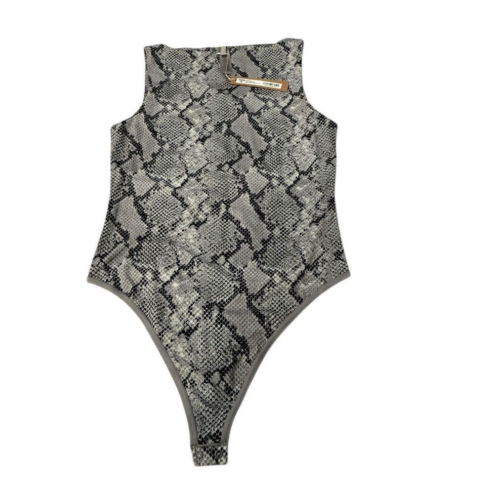 SKIMS Cling Matte Boatneck Bodysuit in Metallic Chrome Snakeskin Size XS